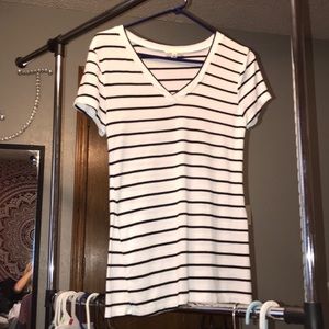 White & Black striped V-neck